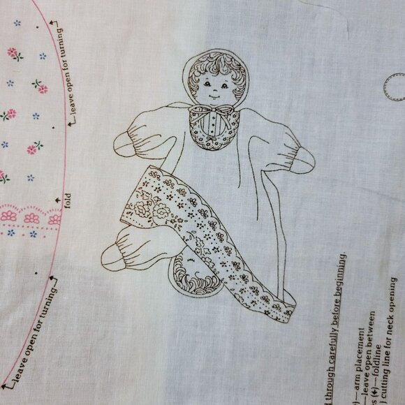 Vintage Happy Baby/Sleepy Baby Reversible Doll Fabric Panel Sewing Pattern - Picture 1 of 10
